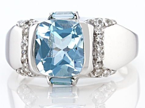 Sky Blue Topaz Rhodium Over Sterling Silver Men's Ring 5.37ctw