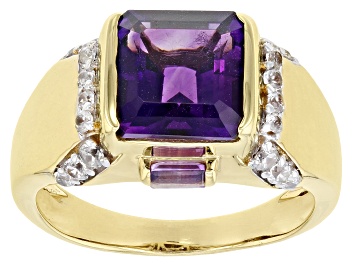 Picture of Purple Amethyst With 18k Yellow Gold Over Sterling Silver Men's Ring 4.57ctw