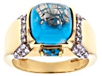 Blue Turquoise 18k Yellow Gold Over Sterling Silver Men's Ring 0.60ctw