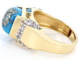 Blue Turquoise 18k Yellow Gold Over Sterling Silver Men's Ring 0.60ctw