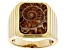 Brown Ammonite 18K Yellow Gold Over Sterling Silver Solitaire Mens Ring