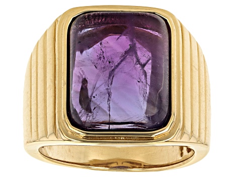 Purple Amethyst 18K Yellow Gold Over Sterling Silver Solitaire Men's Ring