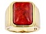 Red Sponge Coral 18K Yellow Gold Over Sterling Silver Solitaire Men's Ring