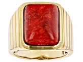 Red Sponge Coral 18K Yellow Gold Over Sterling Silver Solitaire Men's Ring