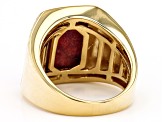 Red Sponge Coral 18K Yellow Gold Over Sterling Silver Solitaire Men's Ring