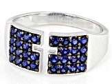 Lab Created Blue Sapphire Rhodium Over Sterling Silver Men's Ring 1.02ctw