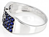 Lab Created Blue Sapphire Rhodium Over Sterling Silver Men's Ring 1.02ctw