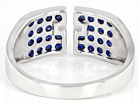 Lab Created Blue Sapphire Rhodium Over Sterling Silver Men's Ring 1.02ctw