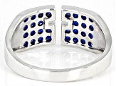 Lab Created Blue Sapphire Rhodium Over Sterling Silver Men's Ring 1.02ctw