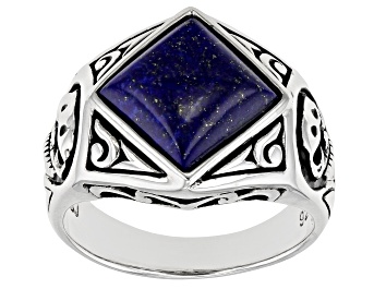 Picture of Blue Lapis Lazuli Rhodium Over Sterling Silver Men's Ring