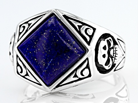 Blue Lapis Lazuli Rhodium Over Sterling Silver Men's Ring