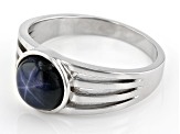 Blue Star Sapphire Rhodium Over Sterling Silver Men's Ring 3.43ct