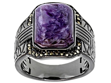 Picture of Purple Charoite Black Rhodium Over Brass Men's Ring