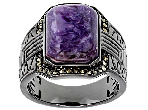 Purple Charoite Black Rhodium Over Brass Men's Ring