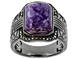 Purple Charoite Black Rhodium Over Brass Men's Ring