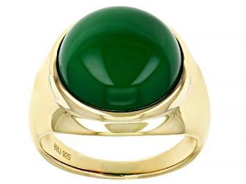 Picture of Green Onyx 18k Yellow Gold Over Sterling Silver Solitaire Men's Ring 15mm