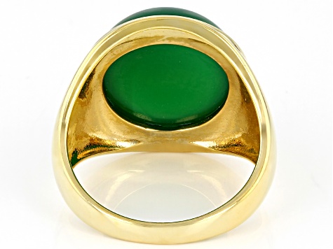 Green Onyx 18k Yellow Gold Over Sterling Silver Solitaire Men's Ring 15mm