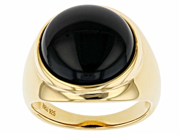 Picture of Black Onyx 18k Yellow Gold Over Sterling Silver Solitaire Men's Ring 15mm