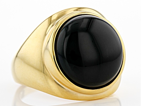 Black Onyx 18k Yellow Gold Over Sterling Silver Solitaire Men's Ring 15mm