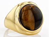 Brown Tigers Eye 18k Yellow Gold Over Sterling Silver Solitaire Men's Ring