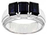 Blue Lab Created Sapphire Rhodium Over Sterling Silver Men's Ring 4.05ctw