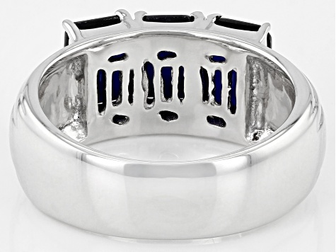 Blue Lab Created Sapphire Rhodium Over Sterling Silver Men's Ring 4.05ctw