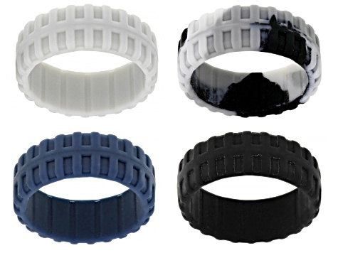 Camo Grey, Black, Navy and Light Grey Set of 4 Men's Silicone Band Rings