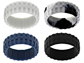 Camo Grey, Black, Navy and Light Grey Set of 4 Men's Silicone Band Rings