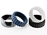 Camo Grey, Black, Navy and Light Grey Set of 4 Men's Silicone Band Rings