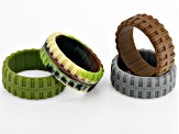 Camo Green, Olive, Grey and Brown Set of 4 Men's Silicone Band Rings