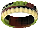 Camo Green, Olive, Grey and Brown Set of 4 Men's Silicone Band Rings