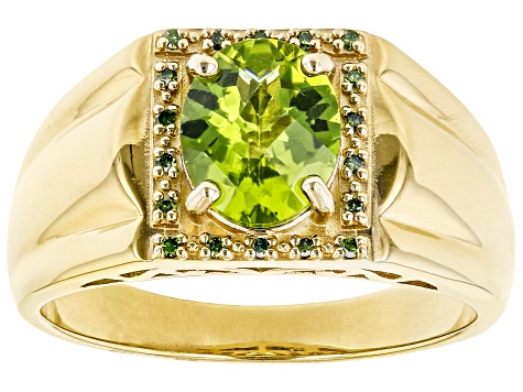 Green Peridot 18k Yellow Gold Over Sterling Silver Men's Ring 2.77ctw