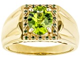 Green Peridot 18k Yellow Gold Over Sterling Silver Men's Ring 2.77ctw