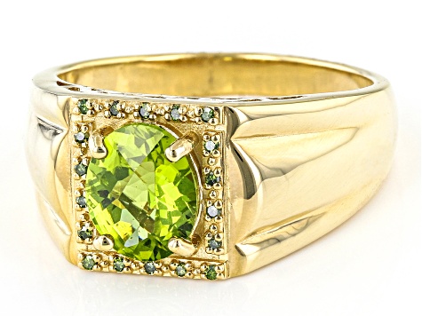 Green Peridot 18k Yellow Gold Over Sterling Silver Men's Ring 2.77ctw