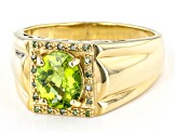 Green Peridot 18k Yellow Gold Over Sterling Silver Men's Ring 2.77ctw