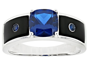 Picture of Blue Lab Created Spinel Rhodium Over Silver Men's Ring 2.12ctw