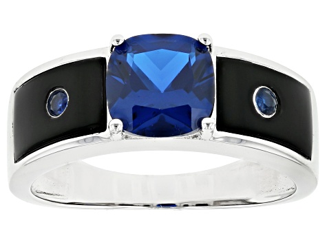 Blue Lab Created Spinel Rhodium Over Silver Men's Ring 2.12ctw