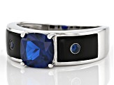 Blue Lab Created Spinel Rhodium Over Silver Men's Ring 2.12ctw