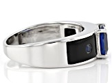 Blue Lab Created Spinel Rhodium Over Silver Men's Ring 2.12ctw