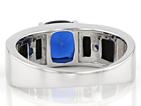 Blue Lab Created Spinel Rhodium Over Silver Men's Ring 2.12ctw