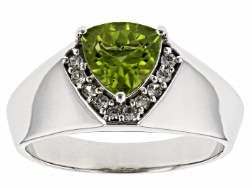 Picture of Green Peridot Rhodium Over Sterling Silver Men's Ring 1.78ctw