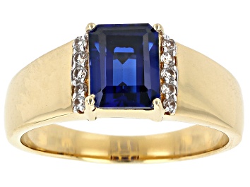Picture of Blue Lab Created Sapphire 18k Yellow Gold Over Sterling Silver Men's Ring 3.80ctw