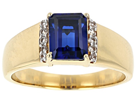 Blue Lab Created Sapphire 18k Yellow Gold Over Sterling Silver Men's Ring 3.80ctw