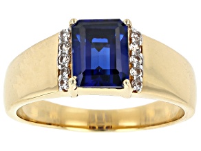 Blue Lab Created Sapphire 18k Yellow Gold Over Sterling Silver Men's Ring 3.80ctw