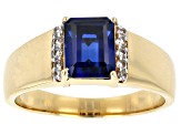 Blue Lab Created Sapphire 18k Yellow Gold Over Sterling Silver Men's Ring 3.80ctw