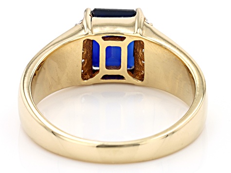 Blue Lab Created Sapphire 18k Yellow Gold Over Sterling Silver Men's Ring 3.80ctw