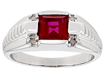 Picture of Red Lab Created Ruby Rhodium Over Sterling Silver Men's Ring 2.17ctw