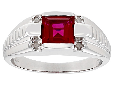 Red Lab Created Ruby Rhodium Over Sterling Silver Men's Ring 2.17ctw