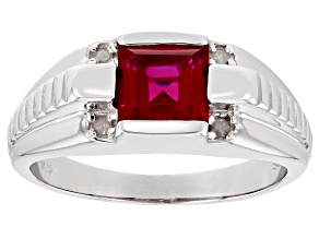 Red Lab Created Ruby Rhodium Over Sterling Silver Men's Ring 2.17ctw