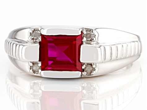 Red Lab Created Ruby Rhodium Over Sterling Silver Men's Ring 2.17ctw